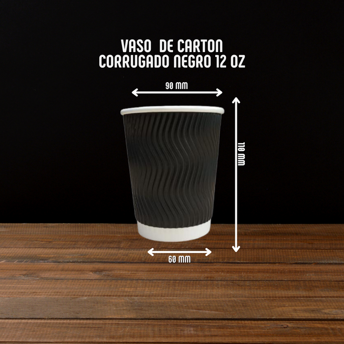 Vasos de cartón corrugado color negro 1,000 unidades