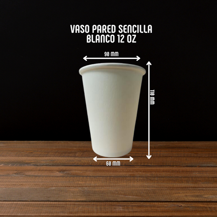 Vaso Bebida Caliente Capa Sencilla 12 a 20 onzas Caja 1,000 unidades