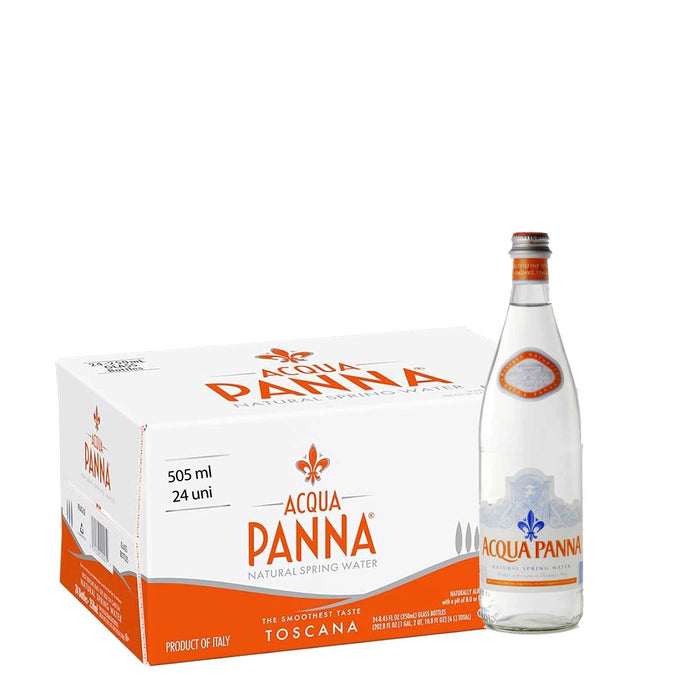 Agua Mineral Natural Sin Gas  Aqua Panna - Botella de Vidrio 505ml (Caja x 24 unidades)