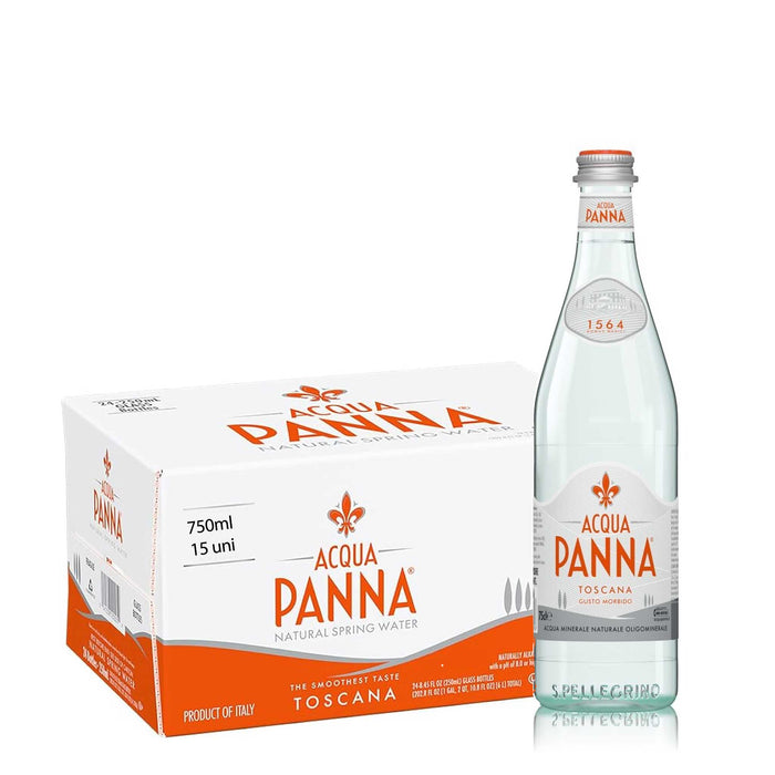 Agua Mineral Natural Sin Gas Aqua Panna - Botella de Vidrio 750 ml (Caja x 15 unidades)