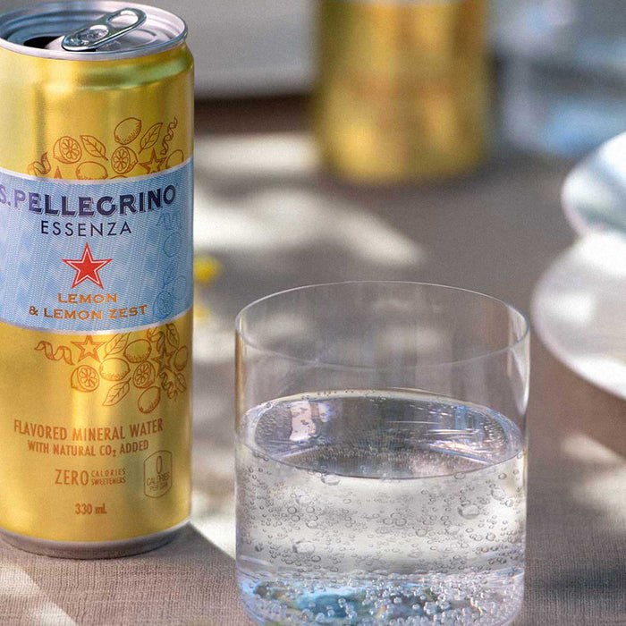 Agua Mineral con gas Sanpellegrino Essenza Lemon & Lemon Zest - Lata 330 ml ( Caja 8 unidades)