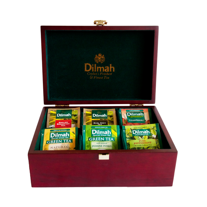 Caja de Madera de Lujo con 60 Sobres de Té Dilmah