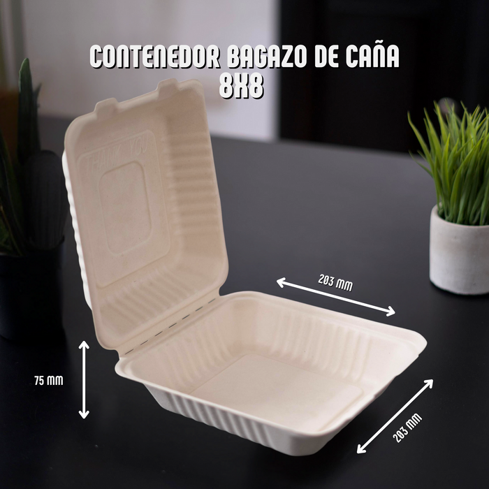 Bandeja de Bagazo de Caña 8*8" Caja 200 unidades