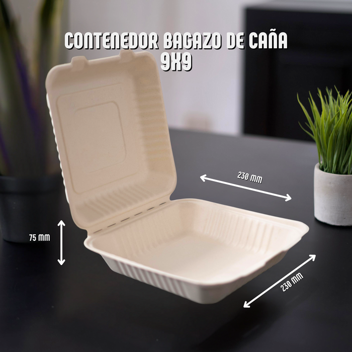 Bandeja de Bagazo de Caña 9*9" Caja 200 unidades