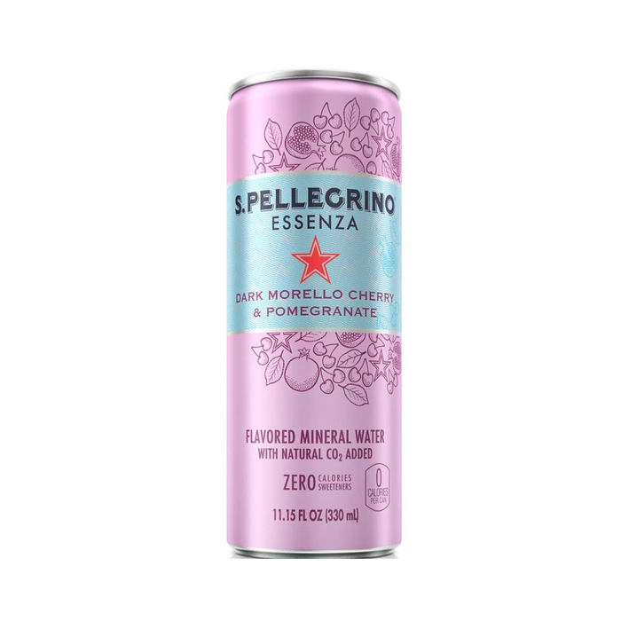Agua Mineral con gas Sanpellegrino Essenza Dark Morelo Cherry & Pomegranate - Lata 330ml (Caja 8 Unidades)