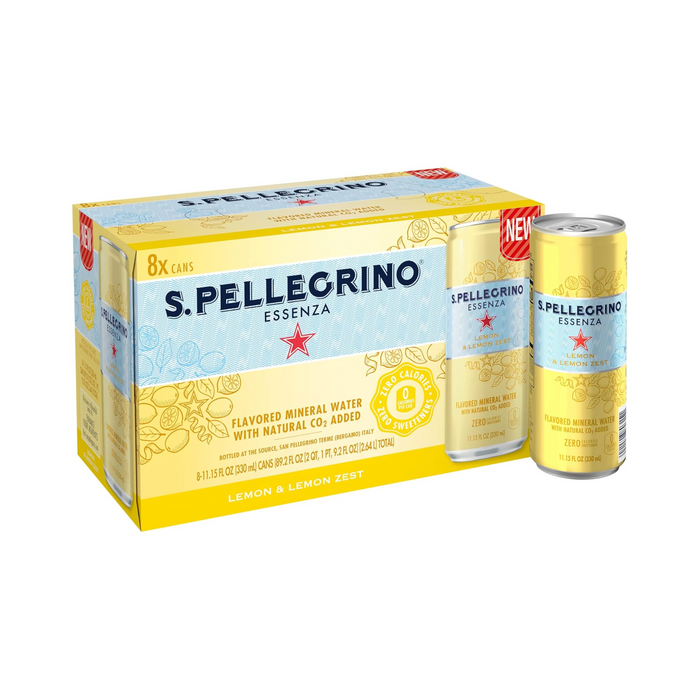 Agua Mineral con gas Sanpellegrino Essenza Lemon & Lemon Zest - Lata 330 ml ( Caja 8 unidades)