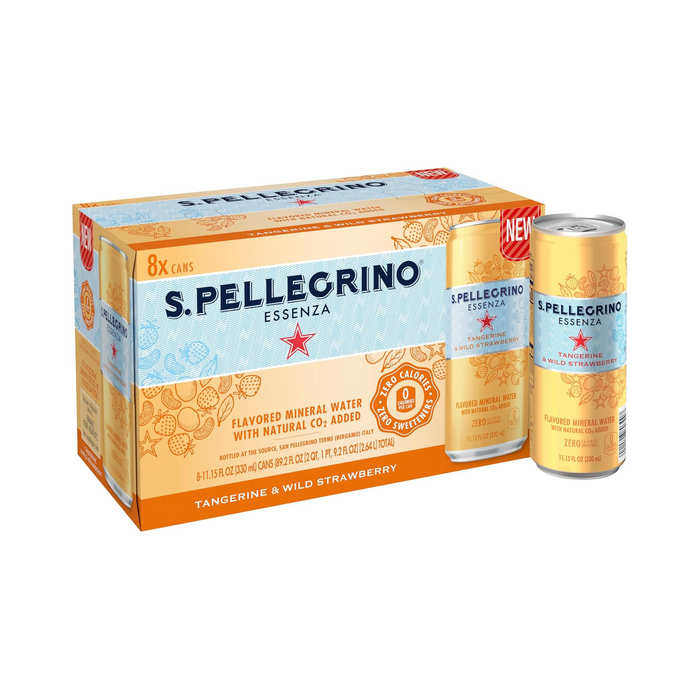 Agua Mineral con gas Sanpellegrino Essenza Tangerine & Wild Stawberry - Lata 330ml (Caja 8 Unidades)