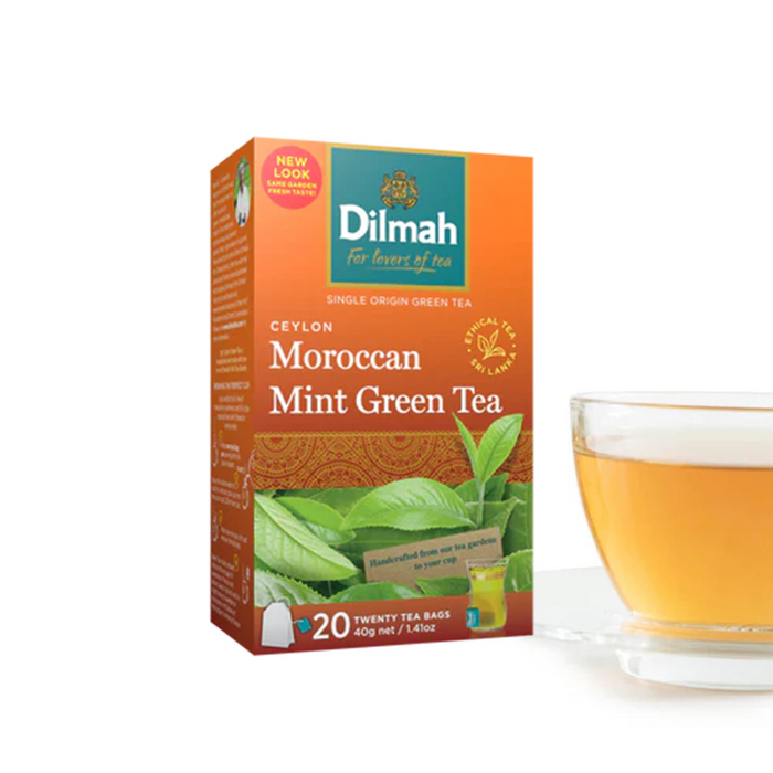 Té Verde con Menta Marroquí Dilmah – 20 Bolsitas en Sobres Metálicos Individuales