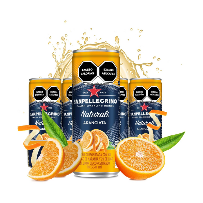 Agua Mineral con gas y jugo de fruta Sanpellegro Aranciata - Lata 330ml (Caja 24 unidades)