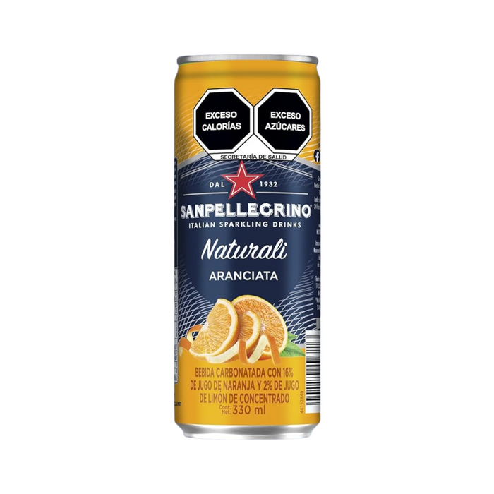 Agua Mineral con gas y jugo de fruta Sanpellegro Aranciata - Lata 330ml (Caja 24 unidades)