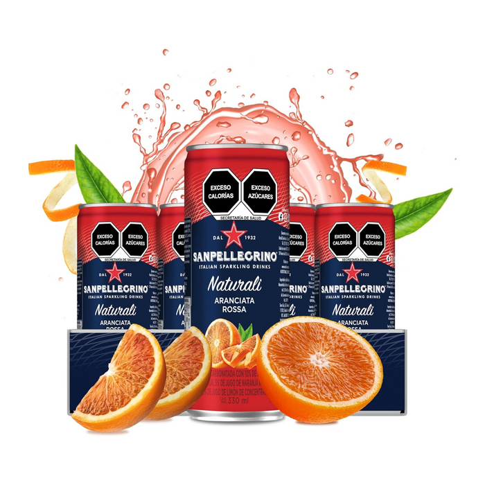 Agua Mineral con gas y jugo de fruta Sanpellegrino Aranciata Rossa - Lata 330ml (Caja 24 unidades)