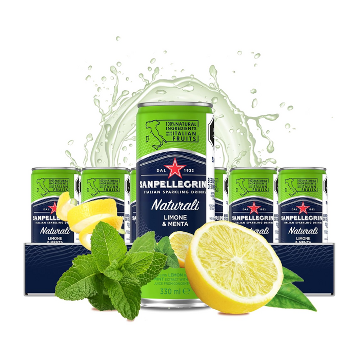 Agua Mineral con gas y jugo de fruta Sanpellegro Limone & Menta - Lata 330ml (Caja 24 unidades)