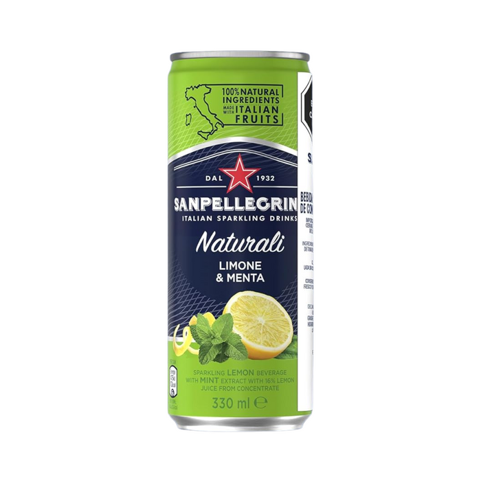Agua Mineral con gas y jugo de fruta Sanpellegro Limone & Menta - Lata 330ml (Caja 24 unidades)