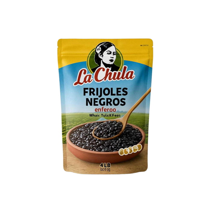 Frijoles enteros La Chula Negros - Bolsa 4 Libras - Caja 6 Bolsas
