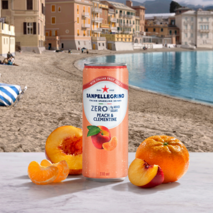 Agua Mineral con Gas Sanpellegrino Peach & Clementine ZERO Sin Azúcar – Lata 330 ml ( Caja 24 Unidades)