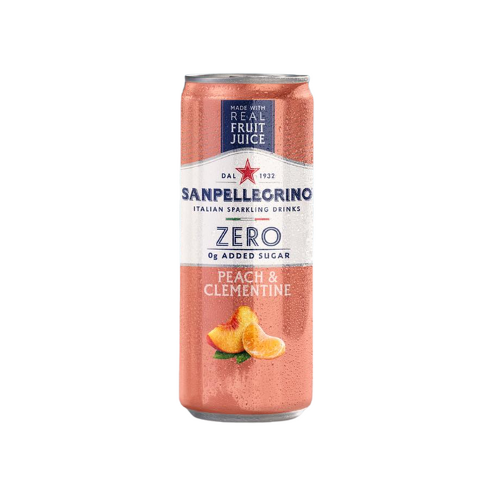 Agua Mineral con Gas Sanpellegrino Peach & Clementine ZERO Sin Azúcar – Lata 330 ml ( Caja 24 Unidades)