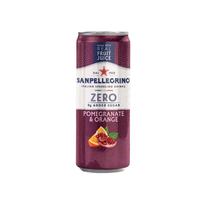 Agua Mineral con Gas Sanpellegrino Pomegranate & Orange ZERO Sin Azúcar – Lata 330 ml ( Caja 24 Unidades)