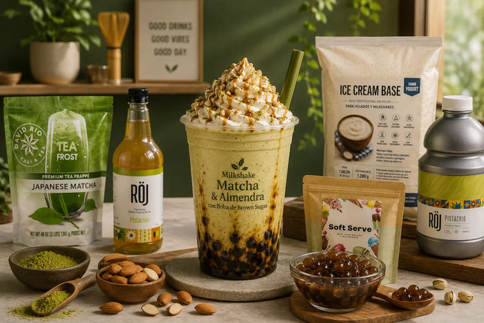 Milkshake Matcha & Almendra con Boba de Brown Sugar