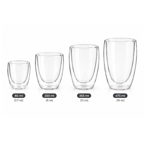 Vasos de Vidrio Borosilicato de Doble Pared - Set de 6