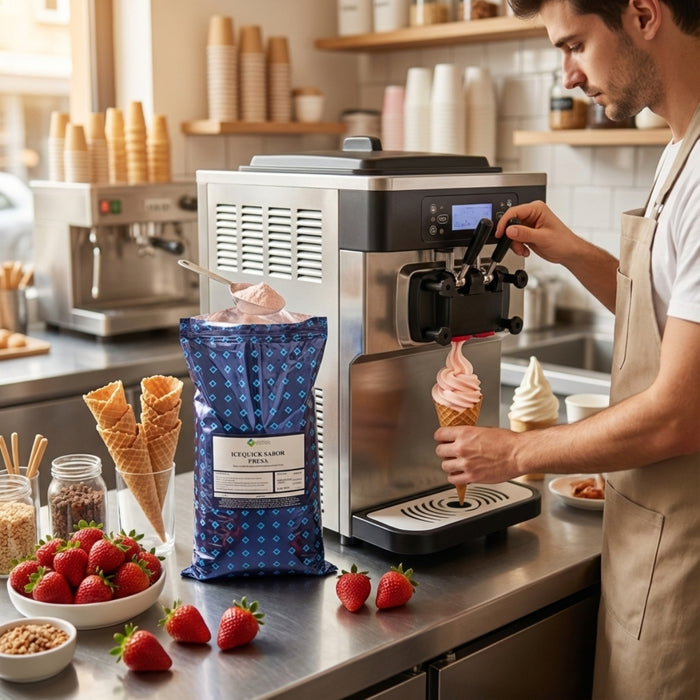 Helado Suave Unique Baker Ice-Quick Fresa 1.5 kg - Caja de 9 bolsas