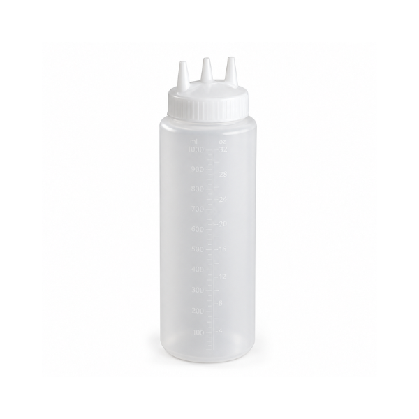 Botella Dosificadora de Plástico Transparente con Tapa de Triple Salida de 24 Onz - Set de 6