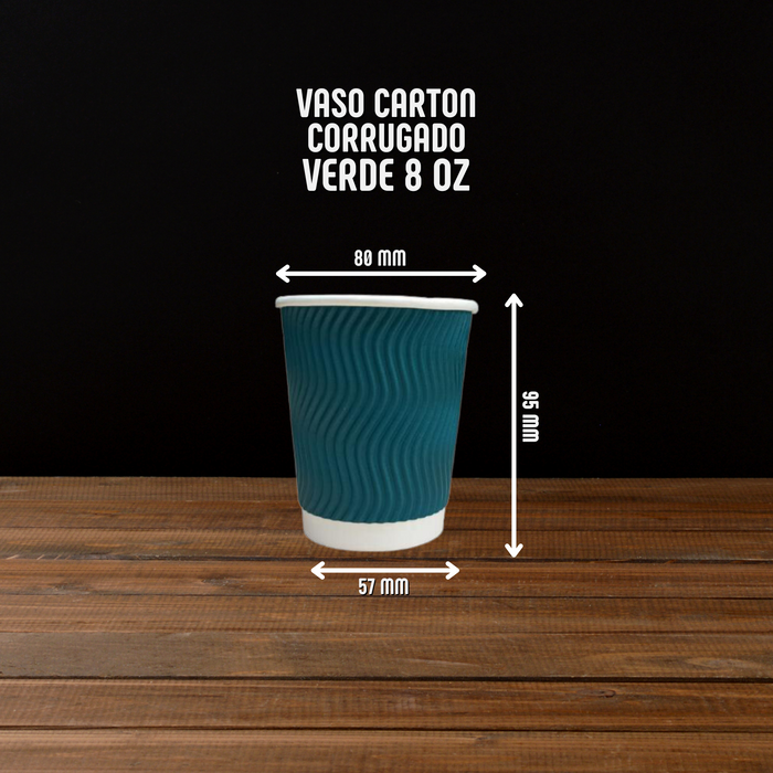 Vasos de cartón corrugado color verde 1,000 unidades