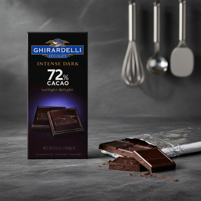 Barra de Chocolate 72% Cacao Ghirardelli 100 g - Caja de 12 unidades