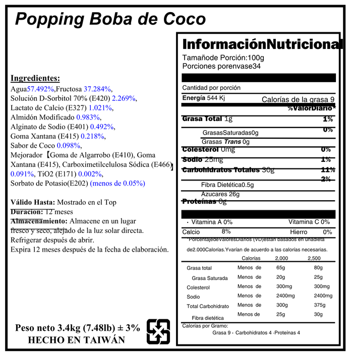 Popping Boba Coco Tarro 3.4 kg