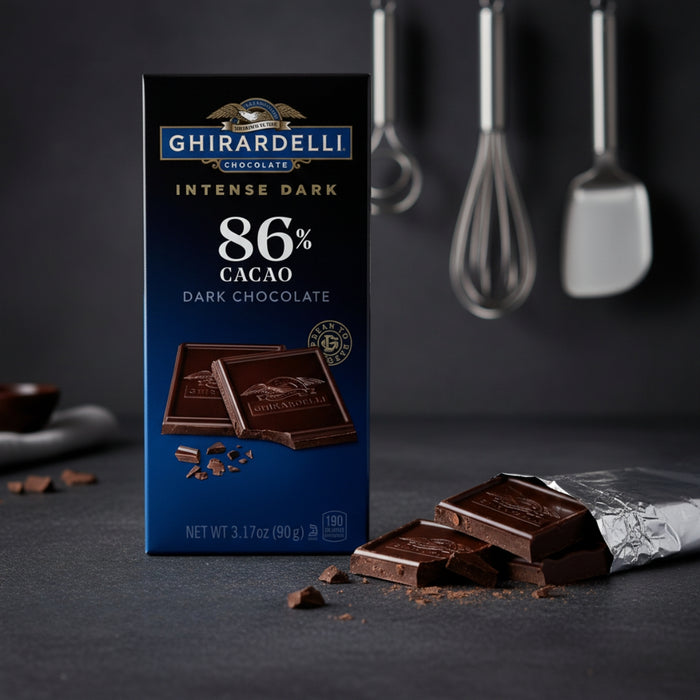 Barra de Chocolate Oscuro 86% Cacao Ghirardelli 90 g - Caja de 12 unidades