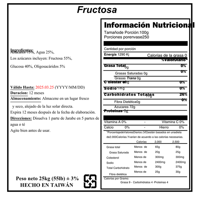 Caneca de endulzante Fructosa 25 kg