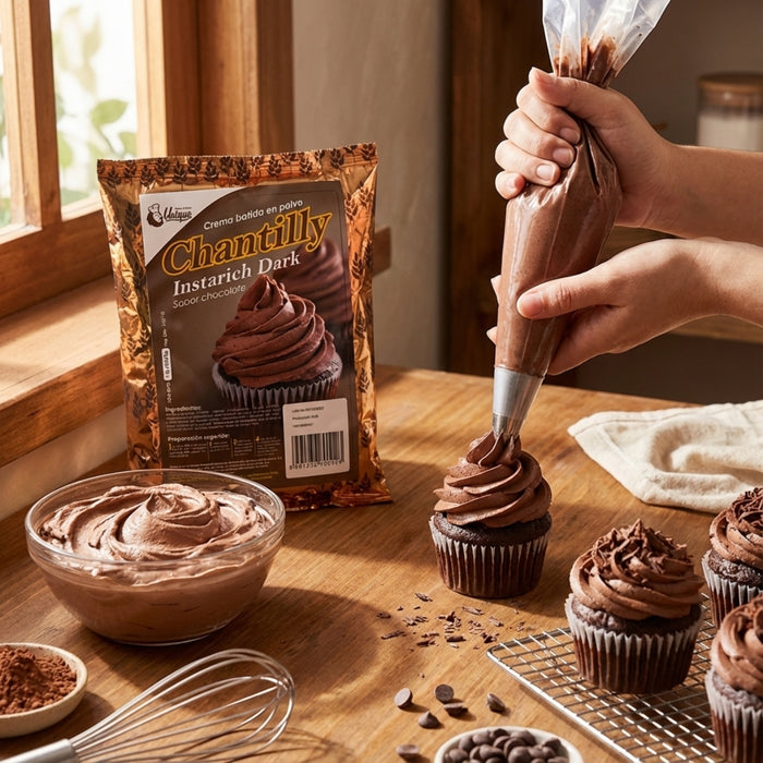 Crema Batida en Polvo Unique Baker Instarich Dark 1 lb - Caja de 25 bolsas