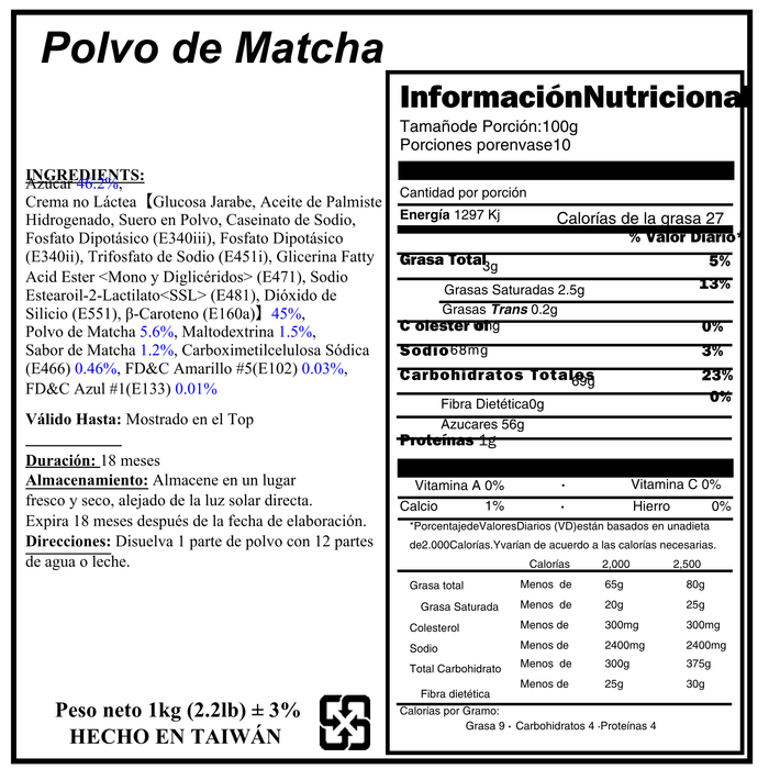 Base en polvo Matcha Bolsa 1kg