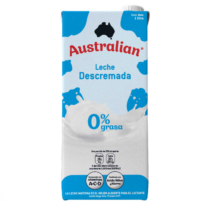 Leche Descremada Australian UHT 1 litro/ caja 12 Unidades
