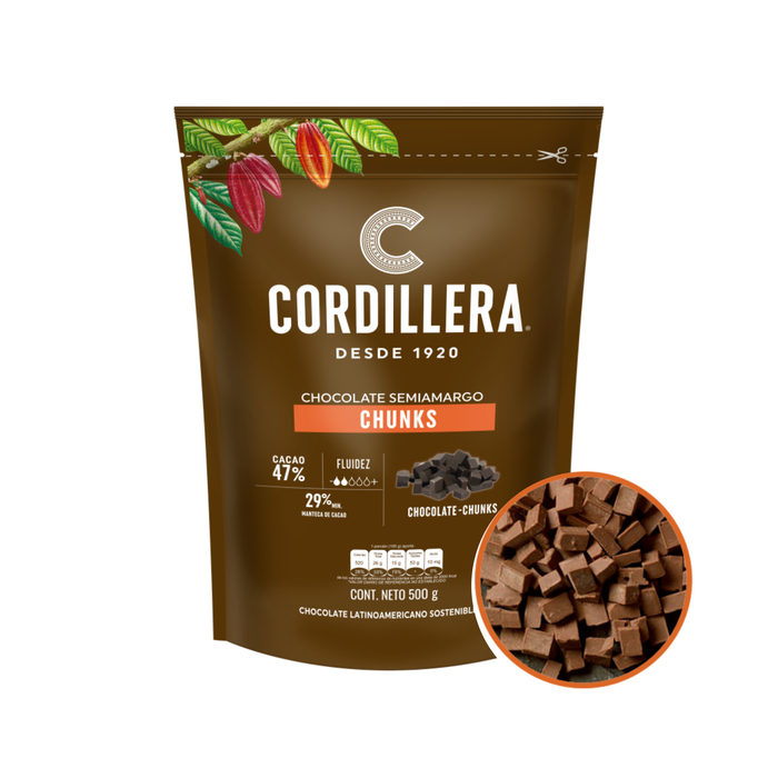 Chunks de Chocolate Real Semi Amargo 47% Cordillera Caja 10kg Institucional