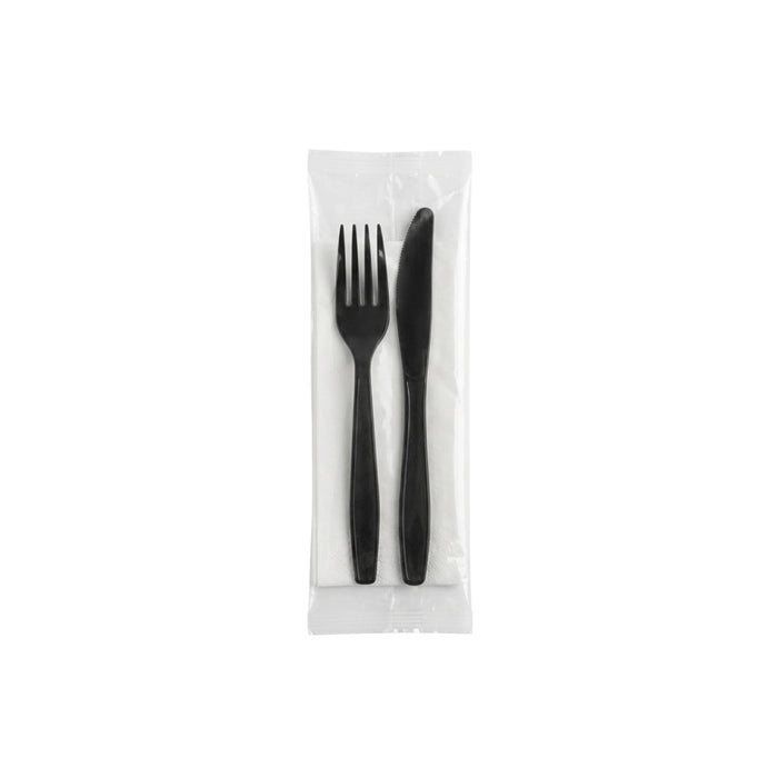 Kit de Cubiertos Desechables negros con forro individual