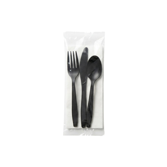 Kit de Cubiertos Desechables negros con forro individual