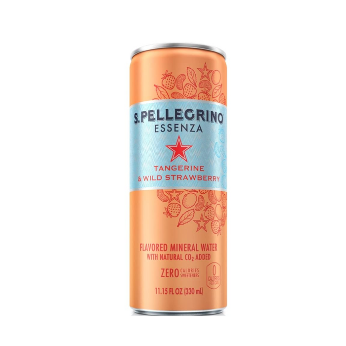 Agua Mineral con gas Sanpellegrino Essenza Tangerine & Wild Stawberry - Lata 330ml (Caja 8 Unidades)