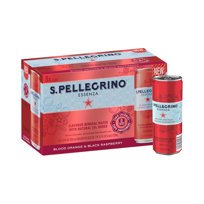Agua Mineral con gas Sanpellegrino Essenza Blood Orange & Black Raspberry - Lata 330ml ( Caja 8 Unidades)