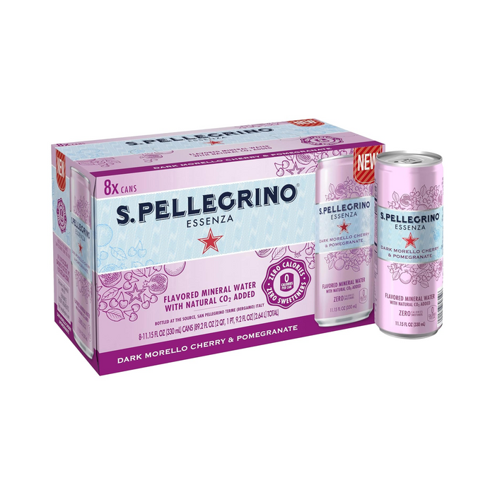 Agua Mineral con gas Sanpellegrino Essenza Dark Morelo Cherry & Pomegranate - Lata 330ml (Caja 8 Unidades)
