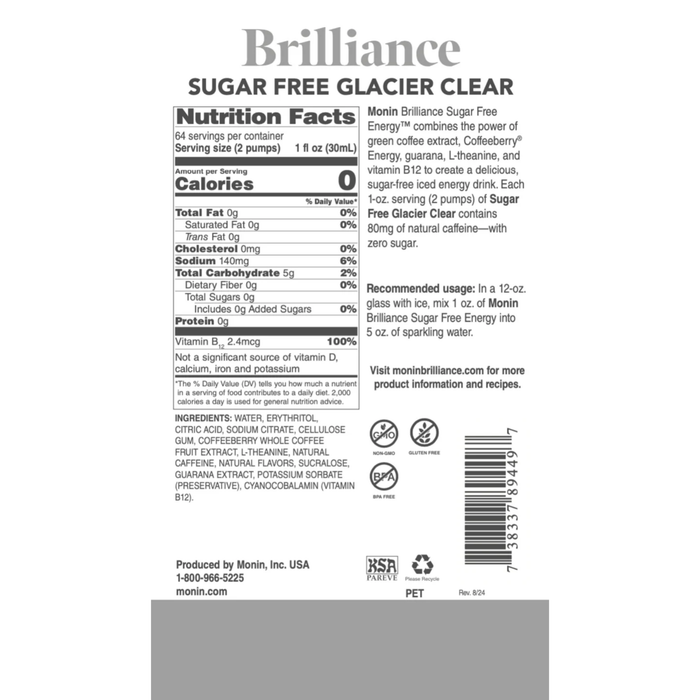 Brilliance Energy Monin Glacier Clear Sugar Free  - 1.89 L