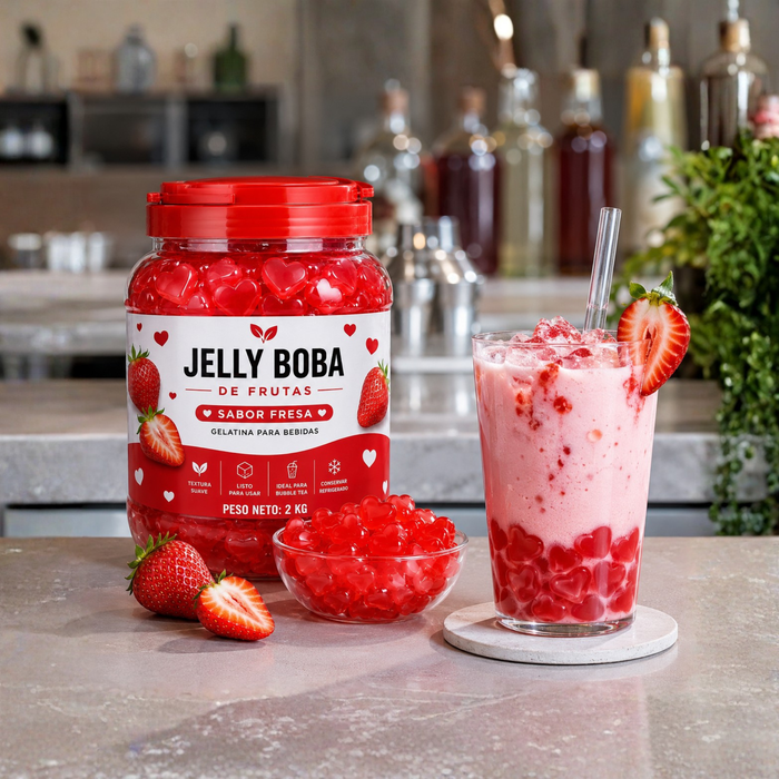 Jelly Boba Corazón Fresa Bote de  3.85 kg
