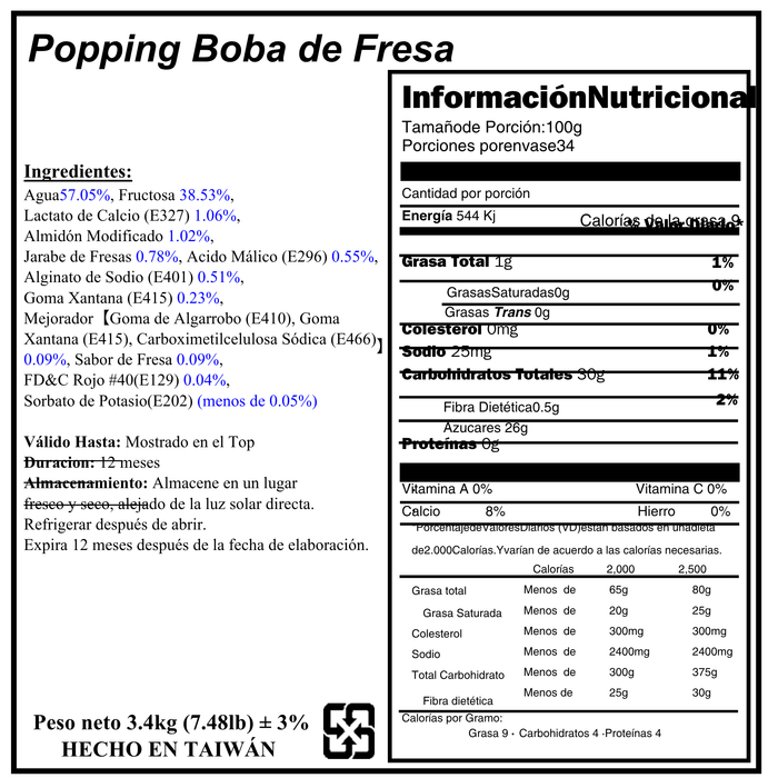 Popping  Boba Fresa Tarro de 3.4 kg