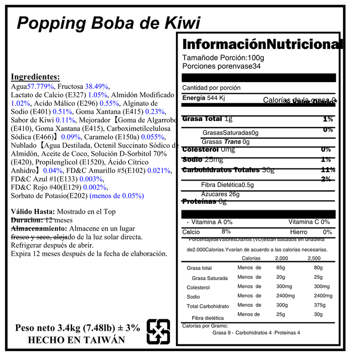 Popping Boba Kiwi Tarro 3.4 kg