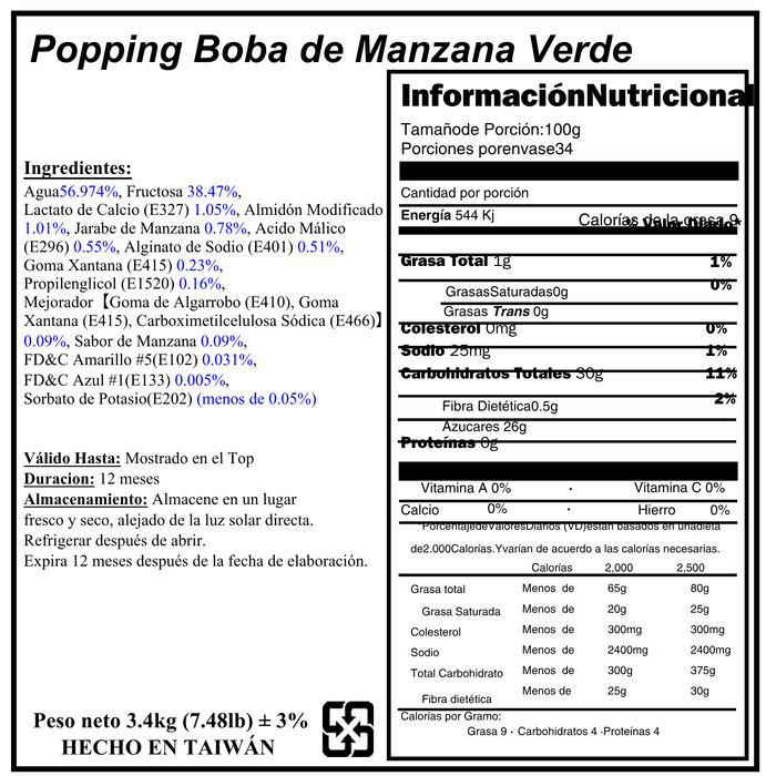 Popping Boba Manzana Verde Tarro 3.4 kg