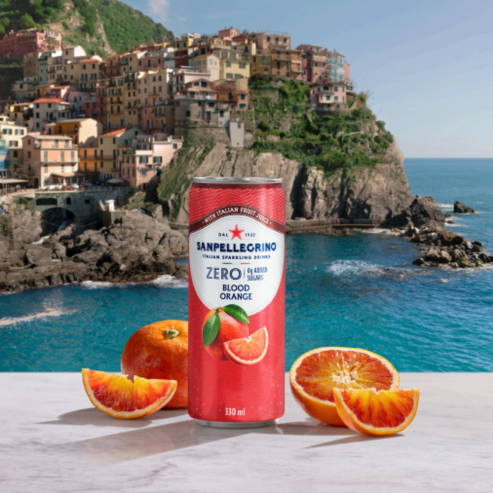 Agua Mineral con Gas Sanpellegrino Blood Orange ZERO Sin Azúcar – Lata 330 ml ( Caja 24 Unidades)