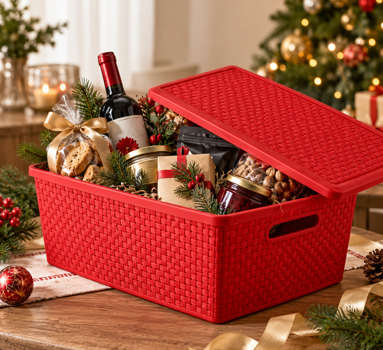 Canasta de Ratán con Tapa 22L Rojo